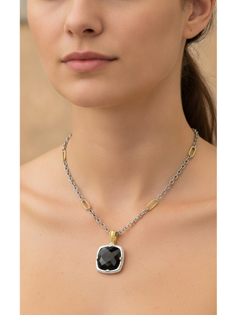 Philip Andre 18K Yellow Gold & Sterling Silver Diamond & Onyx Pendant Enhancer